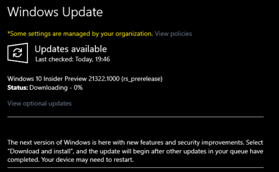 Windows 10 Build 21322.1000