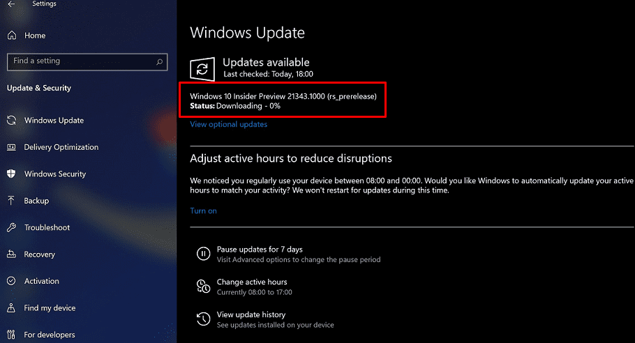 Windows 10 Build 21343