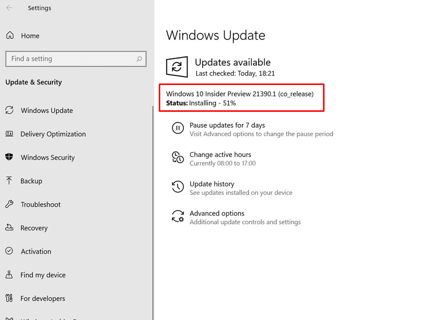 Windows 10 Build 21390.1