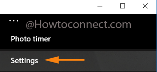 Windows 10 Settings option under Camera app