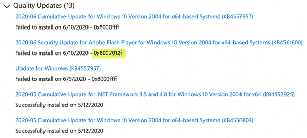 Windows 11/10 Update Error 0x8007012f