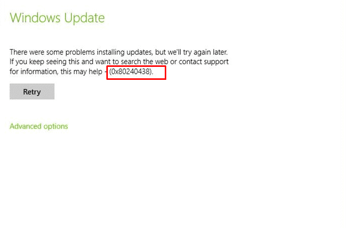 Windows 10 Update Error Code 0x80240438