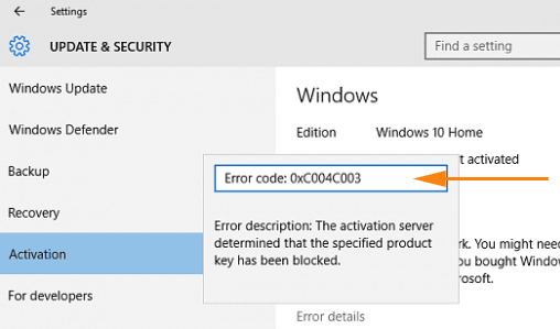 Error 0xC004C003 Product Key Didn't Work in Windows 10