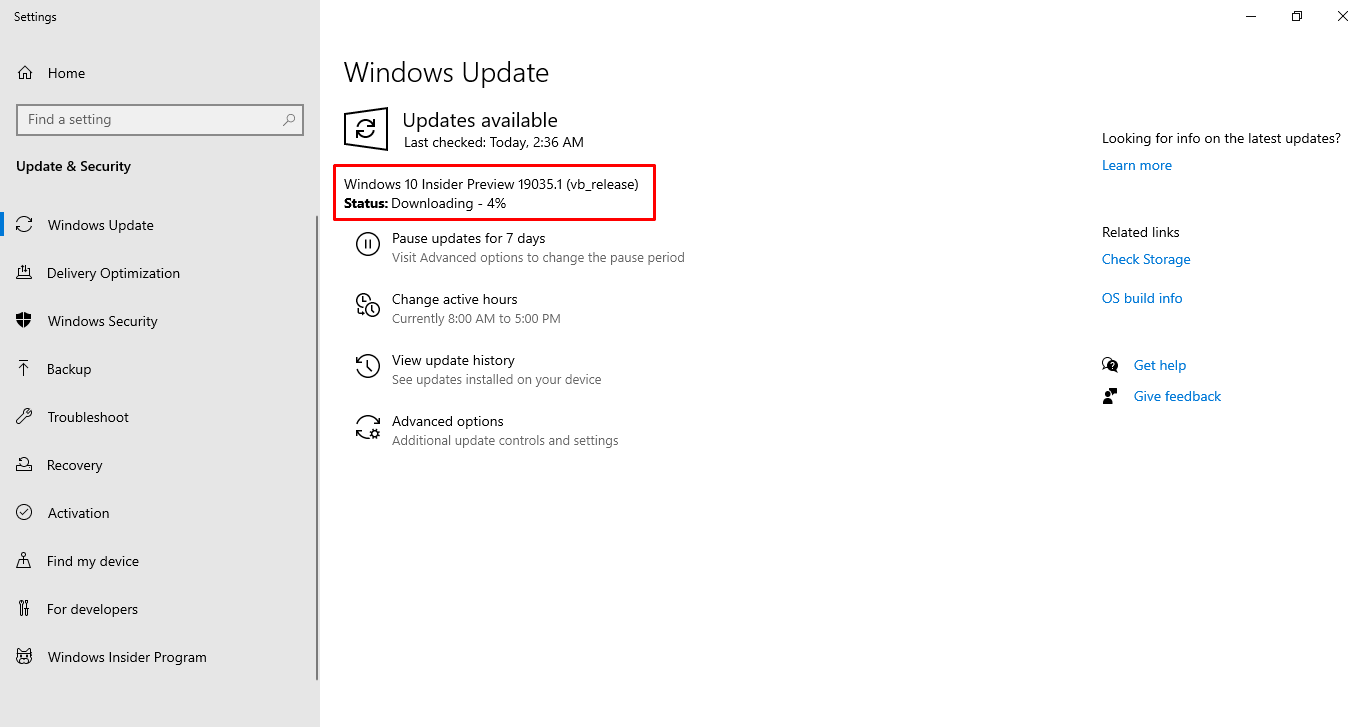 Windows 10 build 19035 [20H1]
