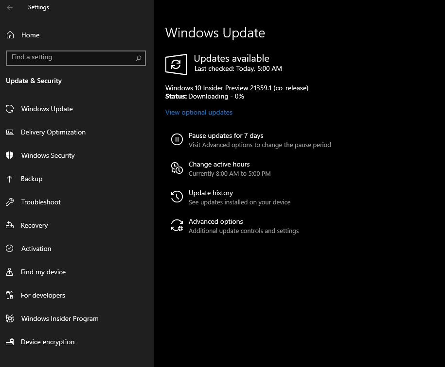 Windows 10 build 21359