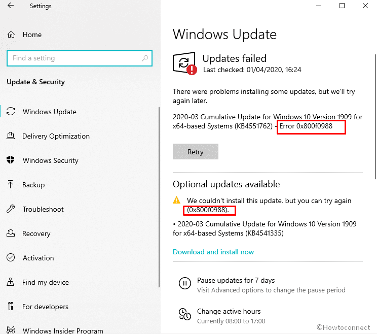 Windows 11/10 update error 0x800f0988