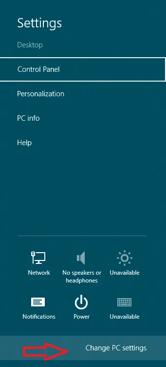 windows 8 metro settings panel image