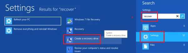 windows 8 create a recovery drive option
