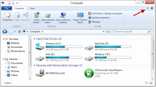 windows 8 ribbon explorer tab