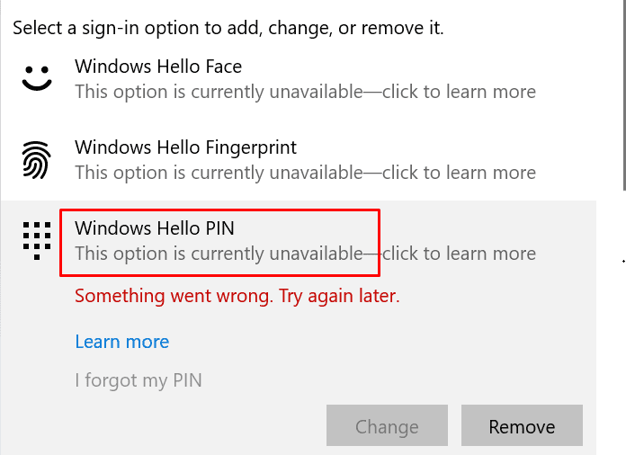 Windows Hello Fingerprint Option Currently Unavailable