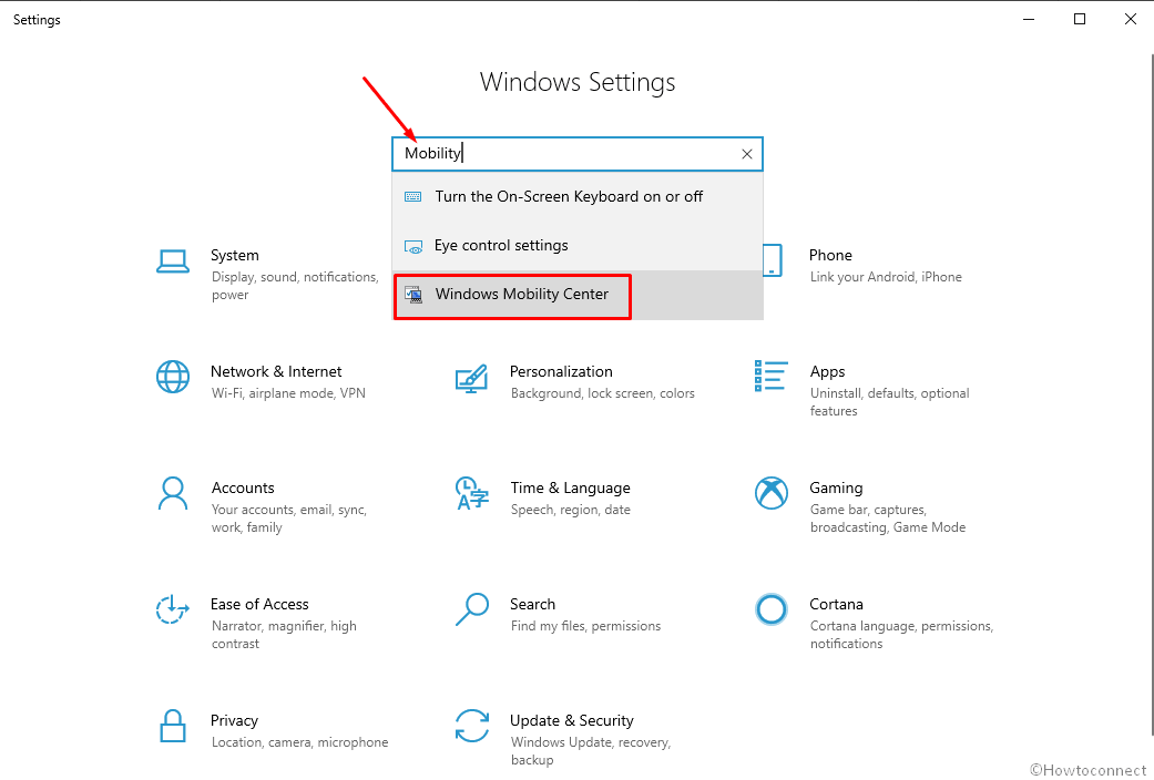 Windows Mobility Center settings