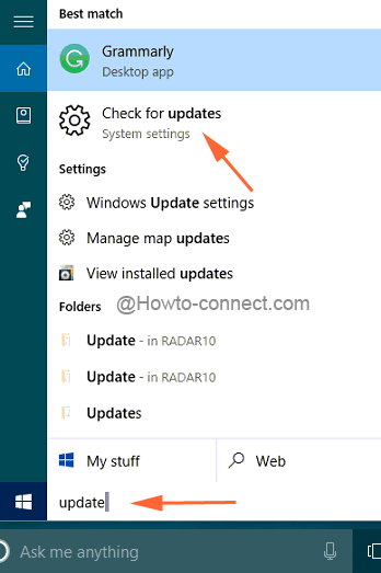 Windows + Q displays Check for updates in Windows 10