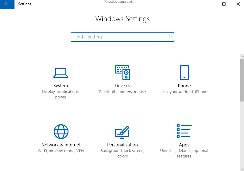 Windows Setting App in Windows 10 image