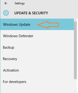 Windows Update on the left sidebar of Update & Security category