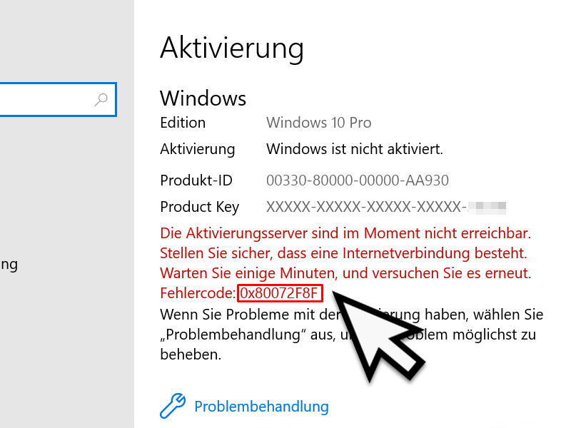 Windows activation error code 0x80072f8f