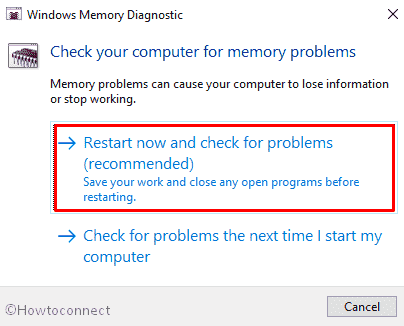 Windows memory diagnostic dialog