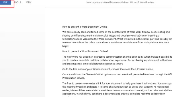 word 2013 file menu