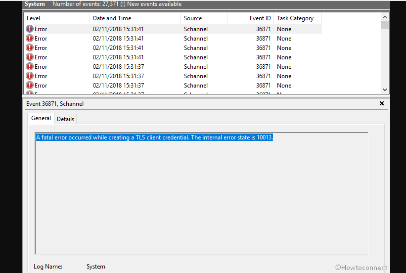 a fatal error occurred while creating a tls client credential. the internal error state is 10013.