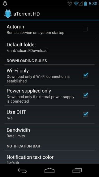 aTorrent app Settings page aTorrent app Settings page