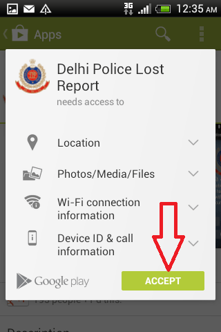 accept-the-terms-and-conditions-for-downloading How to use Delhi Police Lost Report Android App on Phone