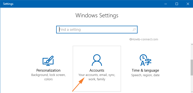 accounts on settings window