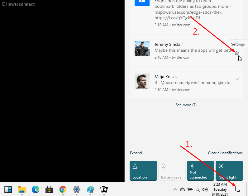 action center notification banner