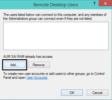 add button on remote desktop users
