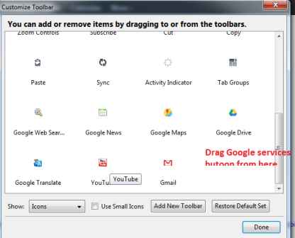 Add Favorite Google Services Shortcuts To Firefox Toolbars