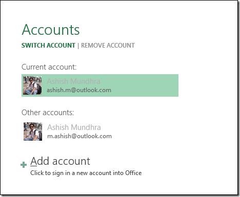 add new account in office 2013