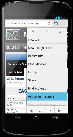 add to home scren in chrome beta for android