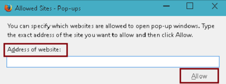 address for website and allow buttons on allowed sites pop up address for website and allow buttons on allowed sites pop up in firefox