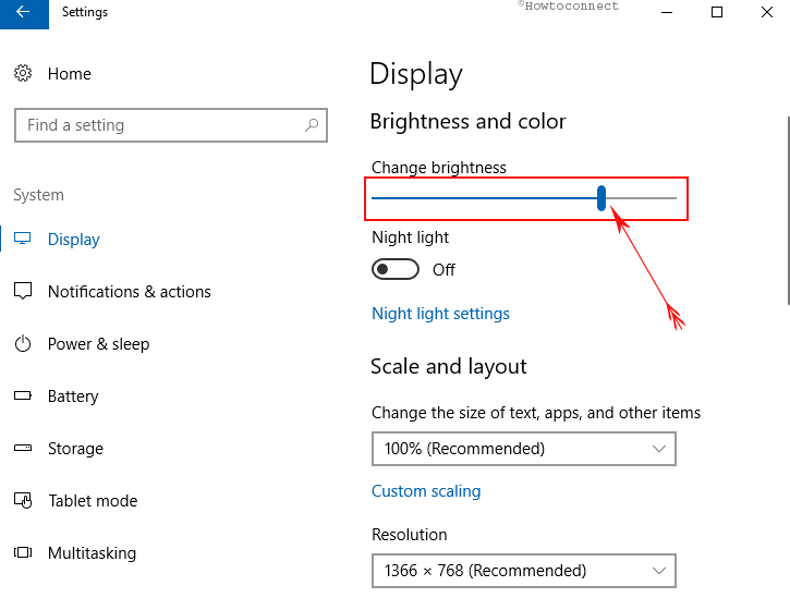 adjust brightness level on display on system category