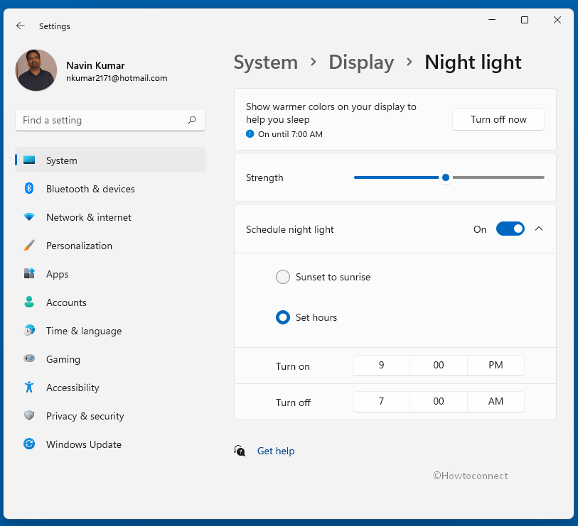 adjust brightness with night light settings