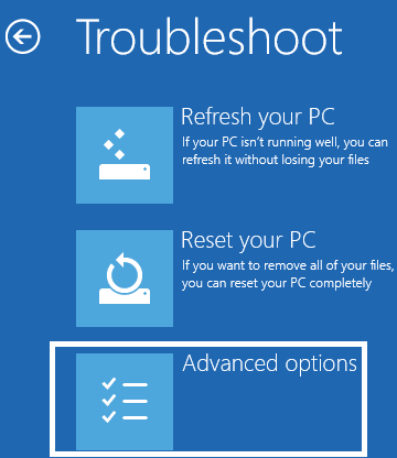 advanced options in troubleshoot