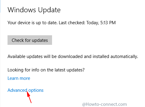 advanced options link windows update & security