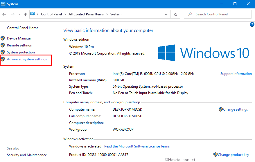 advanced system settings to optimize PC Windows 10
