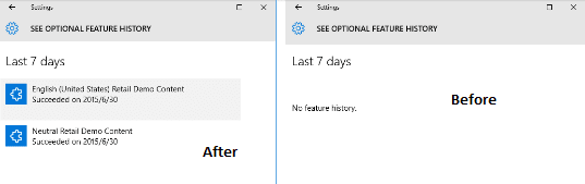 after and before setting optional feature history