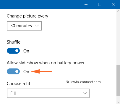 allow slideshow when on battery power toggle on