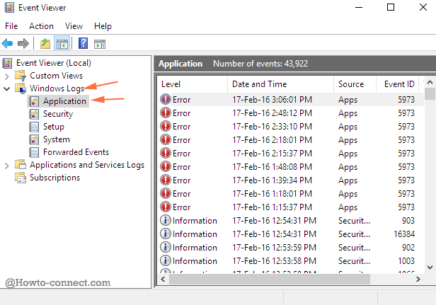 application windows log event viewer