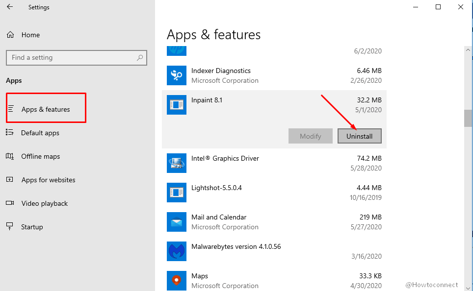 apps and features in settings list of installed software and app