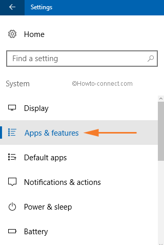 apps and features in the left sidebar of the system window
