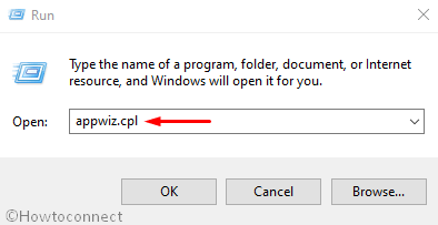 appwiz.cpl in run dialog box