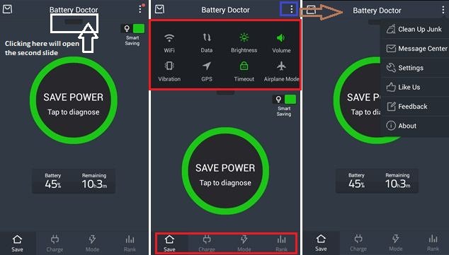 battery power saving demonstration on android by battery doctor