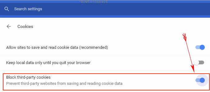 block third party cookies and site data check box on chrome