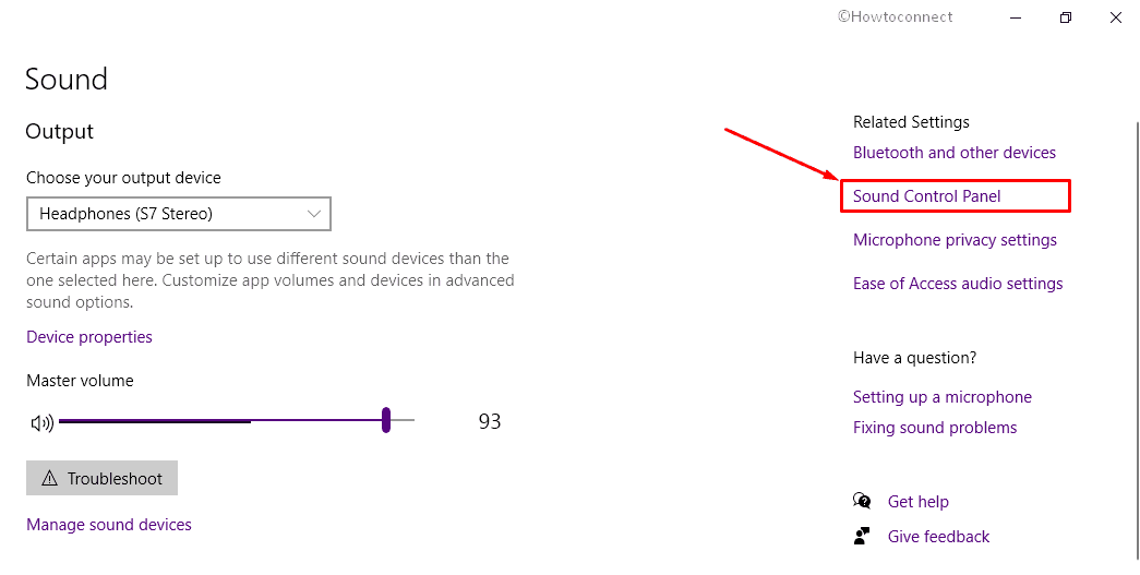 bluetooth headphones connected but no sound windows 10 - Open Sound Control Panel