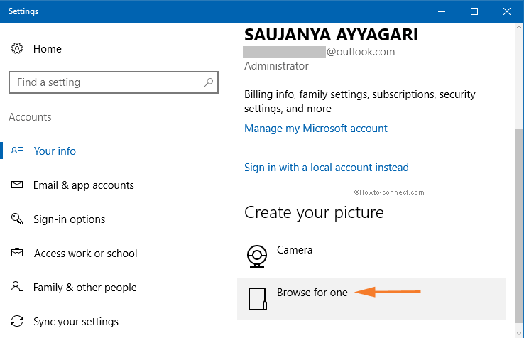 browse button under Your picture on settings