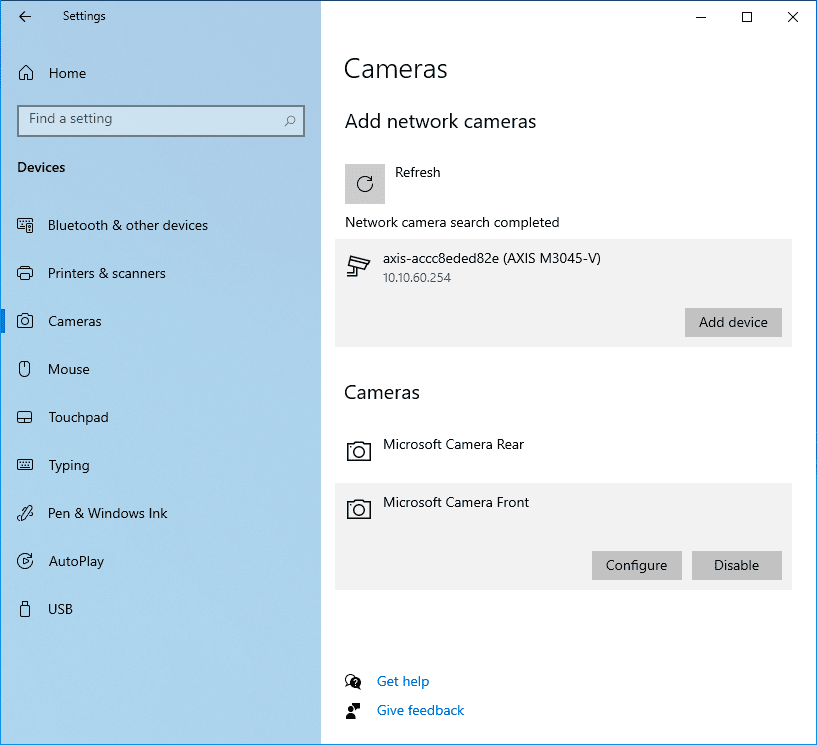 camera setting in Windows 10 build 21354.1 CO_RELEASE Dev Channel 21H2