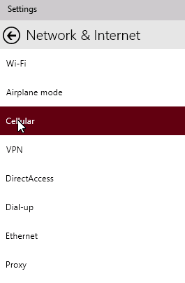 cellular option in network and internet section on settings
