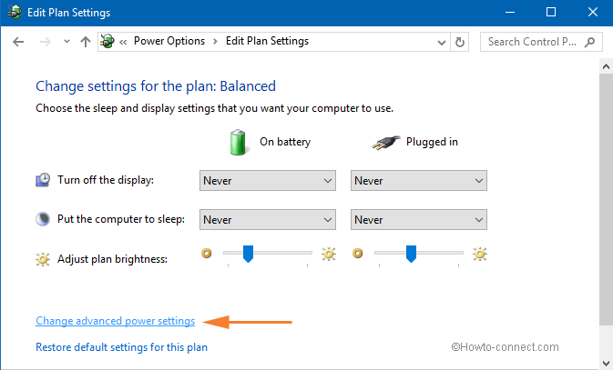 change advance power settings link on power saver window