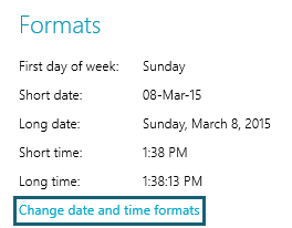 change date and time formats link under formats